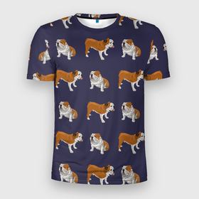 Мужская футболка 3D Slim с принтом Английские бульдоги паттерн в Екатеринбурге, 100% полиэстер с улучшенными характеристиками | приталенный силуэт, круглая горловина, широкие плечи, сужается к линии бедра | dogs | english bulldog | pets | английский бульдог | бульдоги | домашние животные | домашние питомцы | паттерн | породистые собаки | собаки