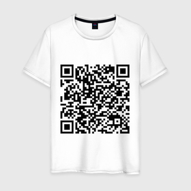 Мужская футболка хлопок с принтом QR код Скала Джонсон в Санкт-Петербурге, 100% хлопок | прямой крой, круглый вырез горловины, длина до линии бедер, слегка спущенное плечо. | qr | код | мемы | приколы | скала джонсон