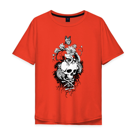 Мужская футболка хлопок Oversize с принтом Skull frog , 100% хлопок | свободный крой, круглый ворот, “спинка” длиннее передней части | bones | buterfly | flowers | frog | roots | skull | tree | бабочка | дерево | кости | цветы | череп | чягушка