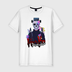 Мужская футболка хлопок Slim с принтом Эбису в Новосибирске, 92% хлопок, 8% лайкра | приталенный силуэт, круглый вырез ворота, длина до линии бедра, короткий рукав | ebisu | girl | magician | mask | mushroom | skull | грибы | девушка | маг | маска | череп | эбису