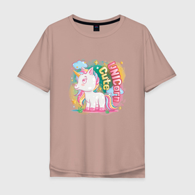 Мужская футболка хлопок Oversize с принтом Милашка единорог в Новосибирске, 100% хлопок | свободный крой, круглый ворот, “спинка” длиннее передней части | Тематика изображения на принте: horse | kawaii | unicorn | единорог | единорожка | конь | лошадь | пони | радуга | рог | цветной