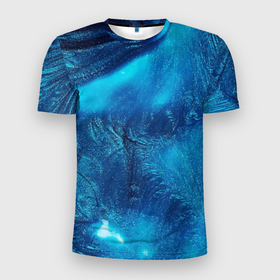 Мужская футболка 3D Slim с принтом Синий абстрактный фон в Петрозаводске, 100% полиэстер с улучшенными характеристиками | приталенный силуэт, круглая горловина, широкие плечи, сужается к линии бедра | абстракция | арт | краска | мрамор | синий | синяя текстура | текстура