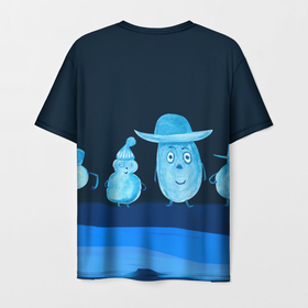 Мужская футболка 3D с принтом Смешные маленькие человечки в шляпках 3D в Новосибирске, 100% полиэфир | прямой крой, круглый вырез горловины, длина до линии бедер | 3d | 3д | актуально | веселое | головастики | детское | дизайн | дизайнерское | для детей | др | красивое | люди | маленькие | парное | подарок | подводный | ржачное | синий | сказки | сказочное | смешное