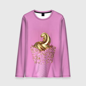 Мужской лонгслив 3D с принтом золотое мороженное , 100% полиэстер | длинные рукава, круглый вырез горловины, полуприлегающий силуэт | candy | gold | pink | еда | золото | конфеты | леденцы | мороженное | мороженое | принт для девушек | сладости