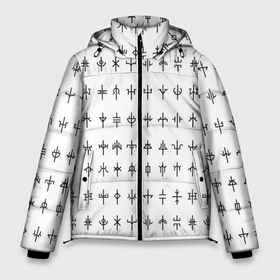 Мужская зимняя куртка 3D с принтом символы эзотерики в Тюмени, верх — 100% полиэстер; подкладка — 100% полиэстер; утеплитель — 100% полиэстер | длина ниже бедра, свободный силуэт Оверсайз. Есть воротник-стойка, отстегивающийся капюшон и ветрозащитная планка. 

Боковые карманы с листочкой на кнопках и внутренний карман на молнии. | alchemy | esotericism | magic | runes | symbols | алхимия | знаки | магия | мифология | надписи | руны | символы | скандинавия | эзотерика