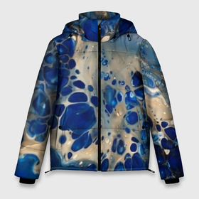 Мужская зимняя куртка 3D с принтом синие разводы на воде в Санкт-Петербурге, верх — 100% полиэстер; подкладка — 100% полиэстер; утеплитель — 100% полиэстер | длина ниже бедра, свободный силуэт Оверсайз. Есть воротник-стойка, отстегивающийся капюшон и ветрозащитная планка. 

Боковые карманы с листочкой на кнопках и внутренний карман на молнии. | blue | drawing | paint | texture | арт | краска | рисунок | синий | синий фон | текстура