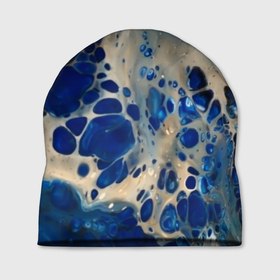 Шапка 3D с принтом синие разводы на воде в Екатеринбурге, 100% полиэстер | универсальный размер, печать по всей поверхности изделия | blue | drawing | paint | texture | арт | краска | рисунок | синий | синий фон | текстура