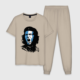 Мужская пижама хлопок с принтом Силуэт Че Гевары , 100% хлопок | брюки и футболка прямого кроя, без карманов, на брюках мягкая резинка на поясе и по низу штанин
 | Тематика изображения на принте: кастро | коммунизм | куба | патриотическое | че гевара