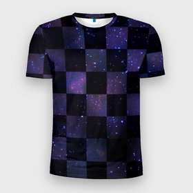 Мужская футболка 3D Slim с принтом Space Neon Chessboard в Санкт-Петербурге, 100% полиэстер с улучшенными характеристиками | приталенный силуэт, круглая горловина, широкие плечи, сужается к линии бедра | chessboard | neon | space | stars | звезды | космос | неон | шахматы