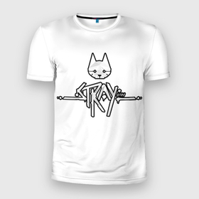 Мужская футболка 3D Slim с принтом Логотип Stray в Екатеринбурге, 100% полиэстер с улучшенными характеристиками | приталенный силуэт, круглая горловина, широкие плечи, сужается к линии бедра | stray | игра | кот | логотип | полигональный