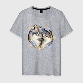 Мужская футболка хлопок с принтом Wolflove в Белгороде, 100% хлопок | прямой крой, круглый вырез горловины, длина до линии бедер, слегка спущенное плечо. | love | wolf | волк | животные | любовь | парочка | чувства