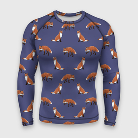 Мужской рашгард 3D с принтом Акварельные лисы паттерн в Тюмени,  |  | fox | foxes | pattern | акварель | акварельная лиса | акварельный рисунок | лесные звери | лисички | лисы | оранжевый | паттерн | синий