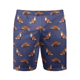 Мужские шорты спортивные с принтом Акварельные лисы паттерн в Курске,  |  | fox | foxes | pattern | акварель | акварельная лиса | акварельный рисунок | лесные звери | лисички | лисы | оранжевый | паттерн | синий