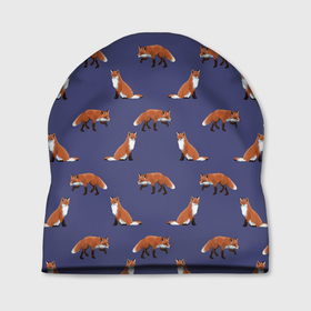 Шапка 3D с принтом Акварельные лисы паттерн в Белгороде, 100% полиэстер | универсальный размер, печать по всей поверхности изделия | fox | foxes | pattern | акварель | акварельная лиса | акварельный рисунок | лесные звери | лисички | лисы | оранжевый | паттерн | синий