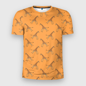 Мужская футболка 3D Slim с принтом Жирафы паттерн в Петрозаводске, 100% полиэстер с улучшенными характеристиками | приталенный силуэт, круглая горловина, широкие плечи, сужается к линии бедра | giraffa | pattern | африка | африканские животные | бегущий жираф | жара | жираф | жирафы | зной | зоопарк | крупные звери | парнокопытное | паттерн