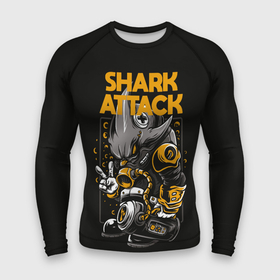 Мужской рашгард 3D с принтом Shark blast в Петрозаводске,  |  | attack | shark | акула | опасность | панк | рыба | хищник | черная
