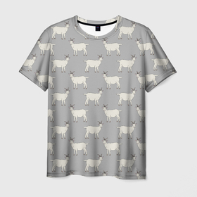 Мужская футболка 3D с принтом Козлята паттерн в Екатеринбурге, 100% полиэфир | прямой крой, круглый вырез горловины, длина до линии бедер | goat | pattern | домашний скот | животные | козел | паттерн | приглушенные цвета | серый