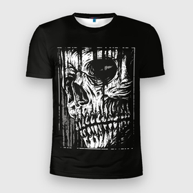 Мужская футболка 3D Slim с принтом Лик Смерти в Курске, 100% полиэстер с улучшенными характеристиками | приталенный силуэт, круглая горловина, широкие плечи, сужается к линии бедра | Тематика изображения на принте: dead | death | мертвец | панк | рок | череп | черный