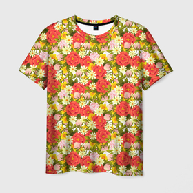 Мужская футболка 3D с принтом Красочный Цветочный Фон в Санкт-Петербурге, 100% полиэфир | прямой крой, круглый вырез горловины, длина до линии бедер | 8 марта | аромат | афродита | букет | весна | влюбленность | жена | женский день | запах | красота | кувшинки | купид | ландшафтный дизайнер | лилии | лотос | луг | любовь | мама | подарок девушке