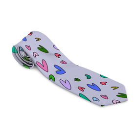 Галстук 3D с принтом Сиреневые сердечки в Курске, 100% полиэстер | Длина 148 см; Плотность 150-180 г/м2 | зелёные сердечки | пастельные цвета | пижама в сердечках | разноцветные сердечки | розовые сердечки | сердечки | сиреневые сердечки