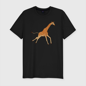 Мужская футболка хлопок Slim с принтом Жираф бегущий , 92% хлопок, 8% лайкра | приталенный силуэт, круглый вырез ворота, длина до линии бедра, короткий рукав | giraffa | африка | африканские прерии | бегущий | жираф | зоопарк | парнокопытные животные | сафари