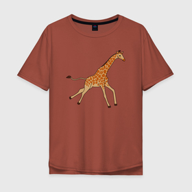 Мужская футболка хлопок Oversize с принтом Жираф бегущий в Санкт-Петербурге, 100% хлопок | свободный крой, круглый ворот, “спинка” длиннее передней части | giraffa | африка | африканские прерии | бегущий | жираф | зоопарк | парнокопытные животные | сафари