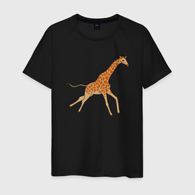 Мужская футболка хлопок с принтом Жираф бегущий в Тюмени, 100% хлопок | прямой крой, круглый вырез горловины, длина до линии бедер, слегка спущенное плечо. | giraffa | африка | африканские прерии | бегущий | жираф | зоопарк | парнокопытные животные | сафари