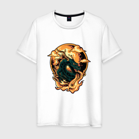 Мужская футболка хлопок с принтом Дракон в огне   dragon on fire в Петрозаводске, 100% хлопок | прямой крой, круглый вырез горловины, длина до линии бедер, слегка спущенное плечо. | dragon | monster | дракон | мифология | монстр