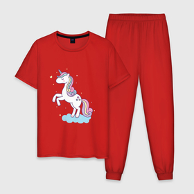 Мужская пижама хлопок с принтом Радужный единорожка в Курске, 100% хлопок | брюки и футболка прямого кроя, без карманов, на брюках мягкая резинка на поясе и по низу штанин
 | horse | kawaii | unicorn | единорог | единорожка | конь | лошадь | пони | радуга | рог | цветной