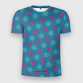 Мужская футболка 3D Slim с принтом Christmas Pattern New в Новосибирске, 100% полиэстер с улучшенными характеристиками | приталенный силуэт, круглая горловина, широкие плечи, сужается к линии бедра | celebration | christmas | new year | pattern | новый год | патерн | праздник | рождество