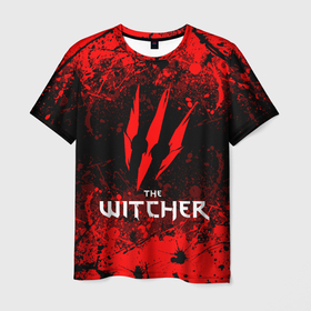 Мужская футболка 3D с принтом The Witcher Брызги крови. в Новосибирске, 100% полиэфир | прямой крой, круглый вырез горловины, длина до линии бедер | geralt | the witcher | the witcher wild hunt | witcher | ведьмак | ведьмак 3 | геральт | сериал