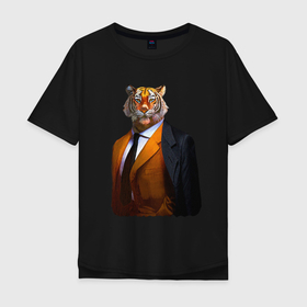 Мужская футболка хлопок Oversize с принтом Тигр Большой Босс в Кировске, 100% хлопок | свободный крой, круглый ворот, “спинка” длиннее передней части | 