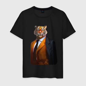 Мужская футболка хлопок с принтом Тигр Большой Босс в Санкт-Петербурге, 100% хлопок | прямой крой, круглый вырез горловины, длина до линии бедер, слегка спущенное плечо. | 