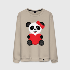 Мужской свитшот хлопок с принтом Панда с сердцем  на прозрачном фоне в Кировске, 100% хлопок |  | бамбук | бамбуковый медведь | животное | зверь | любовь | медведь | панда | сердце
