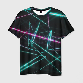 Мужская футболка 3D с принтом Лазерная композиция в Санкт-Петербурге, 100% полиэфир | прямой крой, круглый вырез горловины, длина до линии бедер | Тематика изображения на принте: lazer | neon | neonligh | лазер | лазерный свет | неон