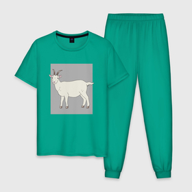 Мужская пижама хлопок с принтом Козленок в Белгороде, 100% хлопок | брюки и футболка прямого кроя, без карманов, на брюках мягкая резинка на поясе и по низу штанин
 | в прямоугольнике | домашний скот | животные | иллюстрация | козел | рисунок | серый | скотина