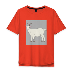 Мужская футболка хлопок Oversize с принтом Козленок в Екатеринбурге, 100% хлопок | свободный крой, круглый ворот, “спинка” длиннее передней части | в прямоугольнике | домашний скот | животные | иллюстрация | козел | рисунок | серый | скотина