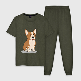 Мужская пижама хлопок с принтом Собачка корги сидит в Тюмени, 100% хлопок | брюки и футболка прямого кроя, без карманов, на брюках мягкая резинка на поясе и по низу штанин
 | corgi | dog | welsh corgi | вельш корги | корги | маленькая собачка | пес | песель | песик | собака | собачка | щенок
