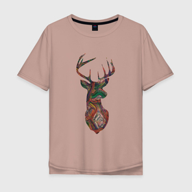 Мужская футболка хлопок Oversize с принтом Образ оленя из линий , 100% хлопок | свободный крой, круглый ворот, “спинка” длиннее передней части | голова | животное | олени | олень | рога | с оленем