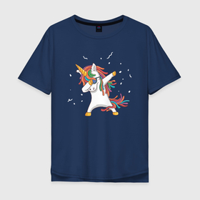 Мужская футболка хлопок Oversize с принтом Единорог в очках дэб в Новосибирске, 100% хлопок | свободный крой, круглый ворот, “спинка” длиннее передней части | horse | kawaii | unicorn | единорог | единорожка | конь | лошадь | пони | радуга | рог | цветной