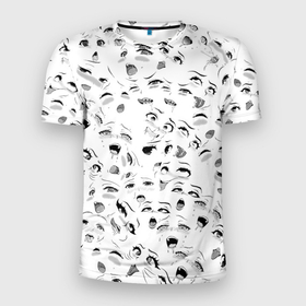 Мужская футболка 3D Slim с принтом Ахегао без границ в Новосибирске, 100% полиэстер с улучшенными характеристиками | приталенный силуэт, круглая горловина, широкие плечи, сужается к линии бедра | ahegao | anime | manga | аниме | ахегао | коллаж | манга | паттерн