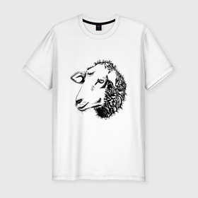 Мужская футболка хлопок Slim с принтом Black and White Sheep в Новосибирске, 92% хлопок, 8% лайкра | приталенный силуэт, круглый вырез ворота, длина до линии бедра, короткий рукав | animal | sheep | голова | животное | овечка | шерсть