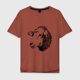 Мужская футболка хлопок Oversize с принтом Black and White Sheep в Екатеринбурге, 100% хлопок | свободный крой, круглый ворот, “спинка” длиннее передней части | animal | sheep | голова | животное | овечка | шерсть