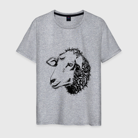 Мужская футболка хлопок с принтом Black and White Sheep в Курске, 100% хлопок | прямой крой, круглый вырез горловины, длина до линии бедер, слегка спущенное плечо. | animal | sheep | голова | животное | овечка | шерсть