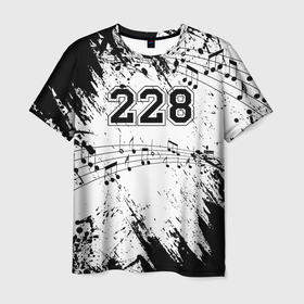 Мужская футболка 3D с принтом 228 Ноты. в Санкт-Петербурге, 100% полиэфир | прямой крой, круглый вырез горловины, длина до линии бедер | 228 | rap | rep | логотип | музыка | надпись | ноггано | рэп | статья