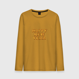 Мужской лонгслив хлопок с принтом С Новым Годом золотыми буквами , 100% хлопок |  | 2022 | золотые буквы | новый год | текст