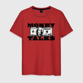 Мужская футболка хлопок с принтом Деньги решают Money Talks в Тюмени, 100% хлопок | прямой крой, круглый вырез горловины, длина до линии бедер, слегка спущенное плечо. | 100 долларов | english | money | money talks | баксы | валюта | время | деньги | деньги решают | доллары | идиома | на английском | на иностранном | поговорка | прикольная надпись