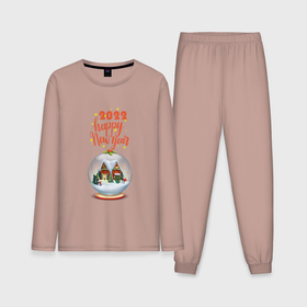 Мужская пижама хлопок (с лонгсливом) с принтом 2022 новый год со стеклянным шаром ,  |  | дом | елка | новый год | снег | снеговик | стеклянный шар | текст | ягода