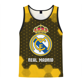 Мужская майка 3D с принтом РЕАЛ МАДРИД | Real Madrid | Графика в Тюмени, 100% полиэстер | круглая горловина, приталенный силуэт, длина до линии бедра. Пройма и горловина окантованы тонкой бейкой | football | logo | madrid | real | real madrid | realmadrid | sport | клуб | лого | логотип | логотипы | мадрид | реал | реалмадрид | символ | символы | соты | спорт | форма | футбол | футбольная