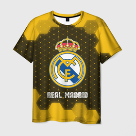Мужская футболка 3D с принтом РЕАЛ МАДРИД | Real Madrid | Графика в Тюмени, 100% полиэфир | прямой крой, круглый вырез горловины, длина до линии бедер | football | logo | madrid | real | real madrid | realmadrid | sport | клуб | лого | логотип | логотипы | мадрид | реал | реалмадрид | символ | символы | соты | спорт | форма | футбол | футбольная